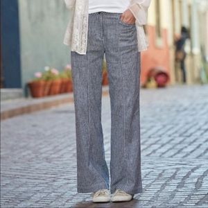 Sundance blue and white striped Linen wide leg pants NWOT size 4petite